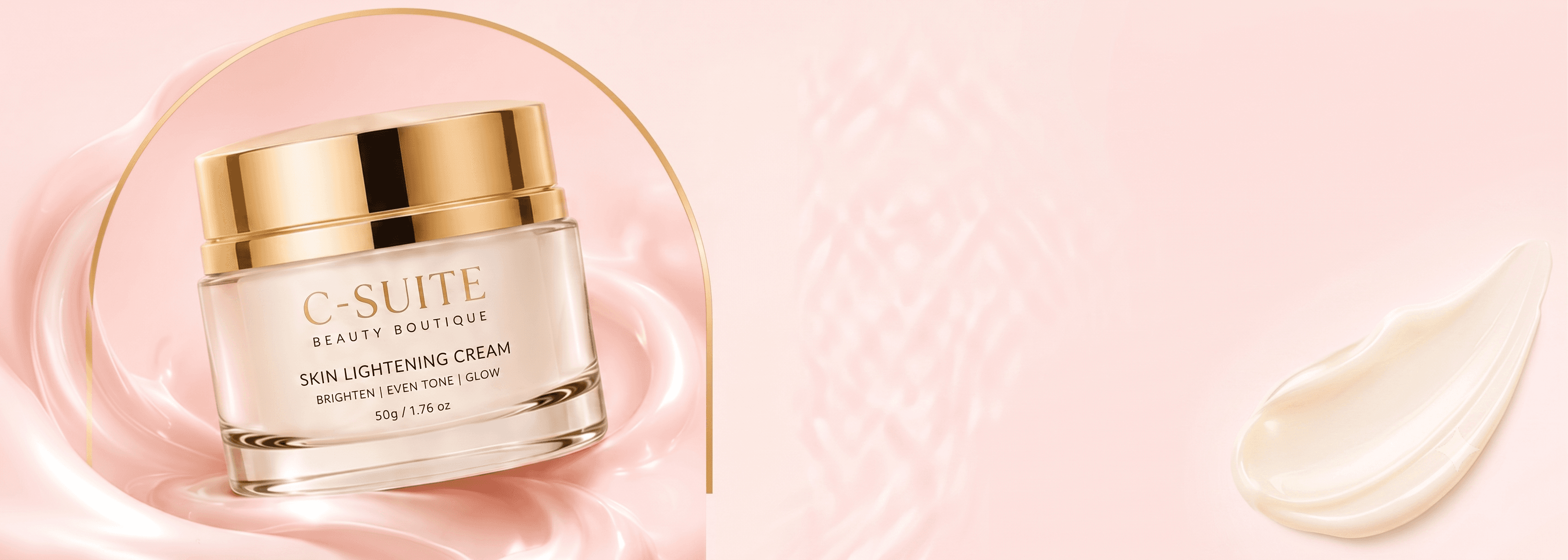C-Suite Skin Lightening Cream on pink swirl background
